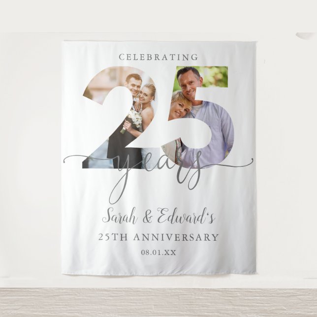 25. Hochzeitstag 2 Foto Hintergrund Wandteppich (Vorderseite)