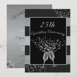 25. Hochzeitstag Black Silver Chic Elegant Einladung