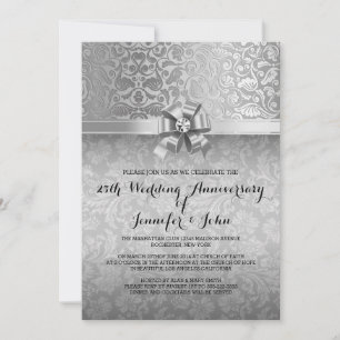 25. Hochzeitstag Black & Silver Damaskus Einladung