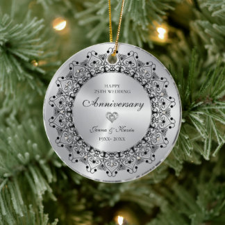 25. Hochzeitstag BlackMandala auf Gold Keramik Ornament