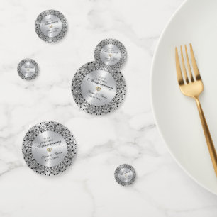 25. Hochzeitstag BlackMandala auf Silber Konfetti