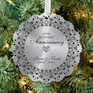 25. Hochzeitstag BlackMandala auf Silber Ornament Karte
