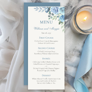 25. Hochzeitstag Blau Blumig Elegant Menükarte
