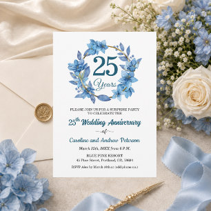 25. Hochzeitstag Blue Floral Surprise Einladung