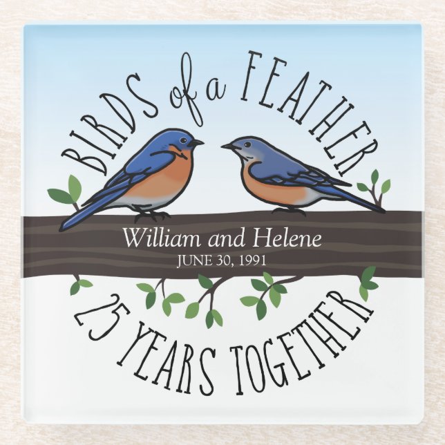 25. Hochzeitstag, Bluebirds of a Feather Glasuntersetzer (Vorderseite)