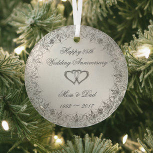 25. Hochzeitstag blüh Silber  Ornament Aus Glas