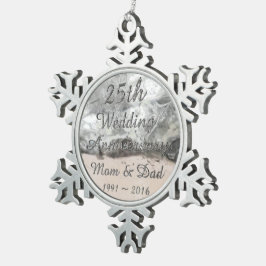 25. Hochzeitstag Chic Silver Typografie Schneeflocken Zinn-Ornament