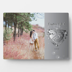 25. Hochzeitstag Custom Foto Silberherz Fotoplatte