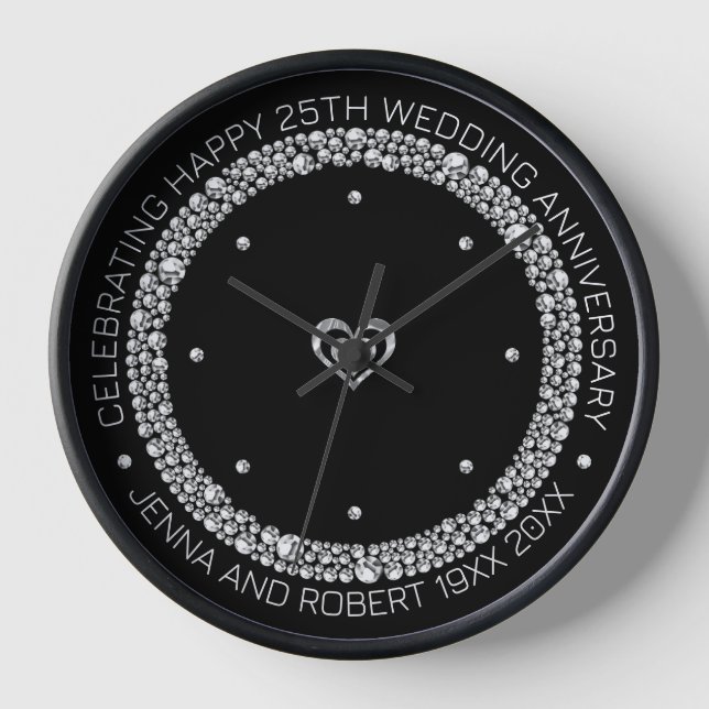 25. Hochzeitstag Diamond Circle Uhr (Vorderseite)