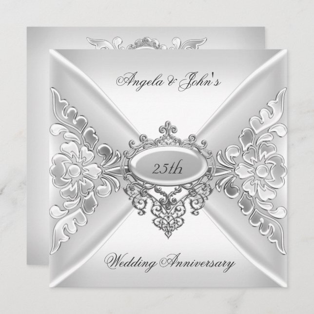 25. Hochzeitstag Elegant Silver White Einladung (Vorne/Hinten)