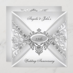 25. Hochzeitstag Elegant Silver White Einladung