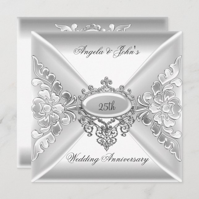 25. Hochzeitstag Elegant Silver White Einladung (Vorne/Hinten)