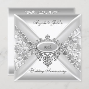 25. Hochzeitstag Elegant Silver White Einladung