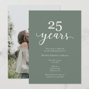 25. Hochzeitstag Elegantes Foto Salbeigrün Einladung