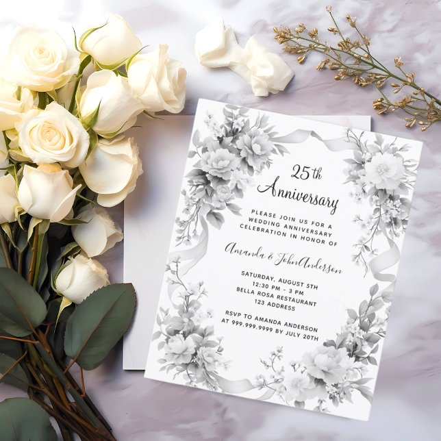 25. Hochzeitstag florals Silber Einladung (Von Creator hochgeladen)