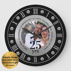 25. Hochzeitstag FOTO Geschenk Silver Jubilee Große Wanduhr