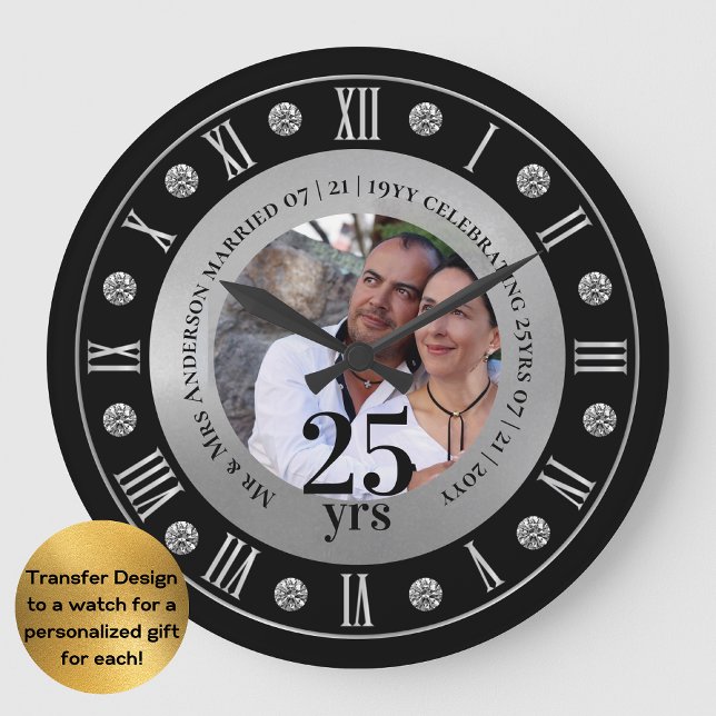 25. Hochzeitstag FOTO Geschenk Silver Jubilee Große Wanduhr (Von Creator hochgeladen)