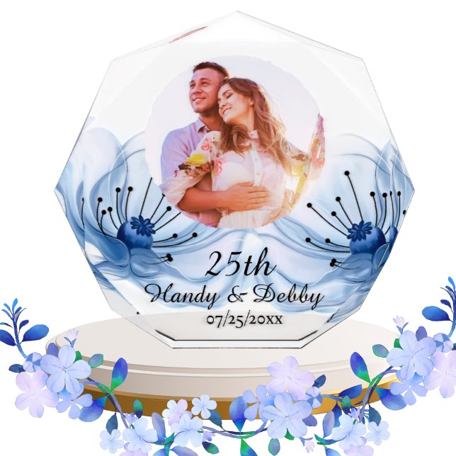 25. Hochzeitstag Geschenk Soft Blue Floral Fotoblock (Von Creator hochgeladen)