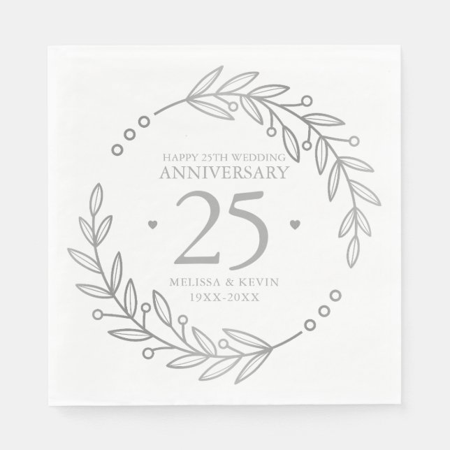 25. Hochzeitstag Gold Botanischer Rahmen Serviette (Vorderseite)