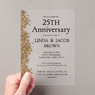 25. Hochzeitstag Gold-Faux-Glitter Acryleinladungen
