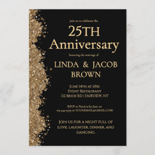 25. Hochzeitstag Gold-Faux-Glitter Einladung
