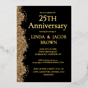 25. Hochzeitstag Gold Faux Glitter Folieneinladung