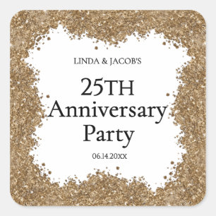 25. Hochzeitstag Gold Faux Glitter Quadratischer Aufkleber