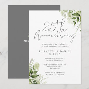 25. Hochzeitstag Grünzeug Silber Schrift Einladung