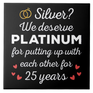 25. Hochzeitstag I - Silver Funny Couple Fliese