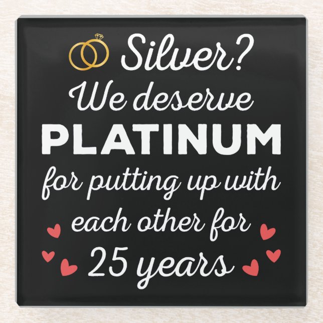 25. Hochzeitstag I - Silver Funny Couple Glasuntersetzer (Vorderseite)