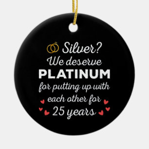 25. Hochzeitstag I - Silver Funny Couple Keramik Ornament