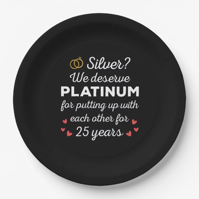 25. Hochzeitstag I - Silver Funny Couple Pappteller (Vorderseite)