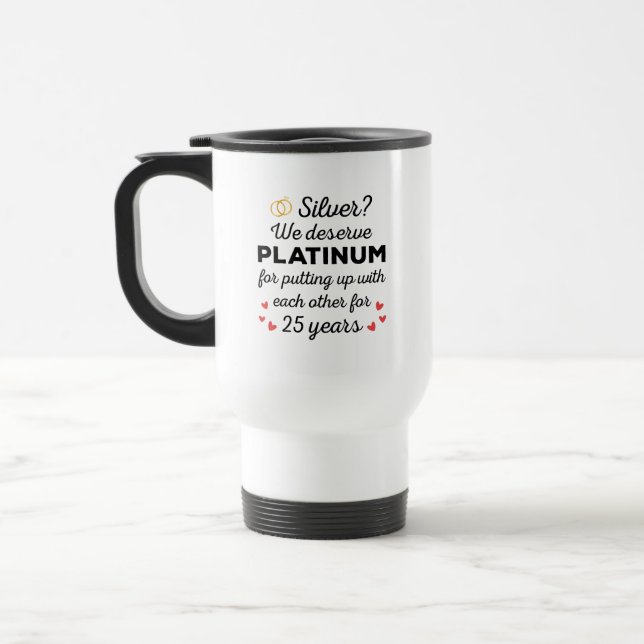 25. Hochzeitstag I - Silver Funny Couple Reisebecher (Links)