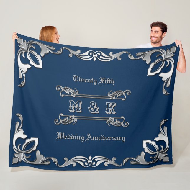 25. Hochzeitstag-klassisches Bucheinband-Silber Fleecedecke (Beispiel)