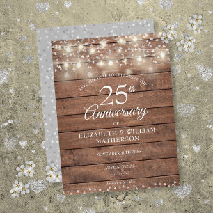 25. Hochzeitstag Lichterkette Holz Save-the-Date-K Ankündigungspostkarte