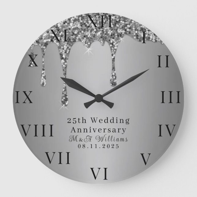 25. Hochzeitstag Modernes Elegantes Fünfzigjährig Große Wanduhr (Vorderseite)