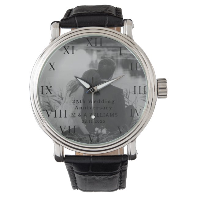 25. Hochzeitstag Modernes Foto Fünfzigjährig Armbanduhr (Vorderseite)