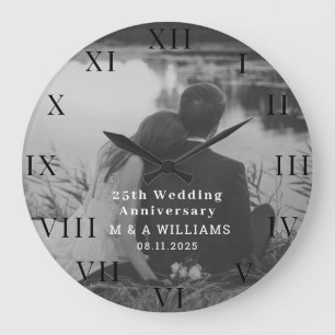 25. Hochzeitstag Modernes Foto Fünfzigster  Große Wanduhr