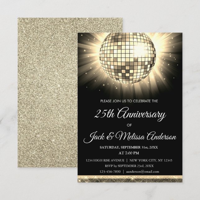 25. Hochzeitstag Party Gold Disco Ball Einladung (Vorne/Hinten)