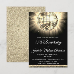 25. Hochzeitstag-Party Gold Disco-Kugel Einladung