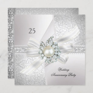 25. Hochzeitstag Party Pearl White Silver Einladung