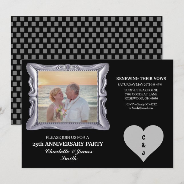 25. Hochzeitstag Party Silver RSVP Card (Vorne/Hinten)