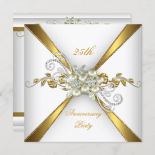 25. Hochzeitstag Pearl Gold Silver Einladung