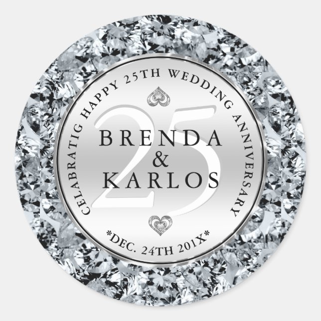 25. Hochzeitstag Runder Aufkleber (Vorderseite)