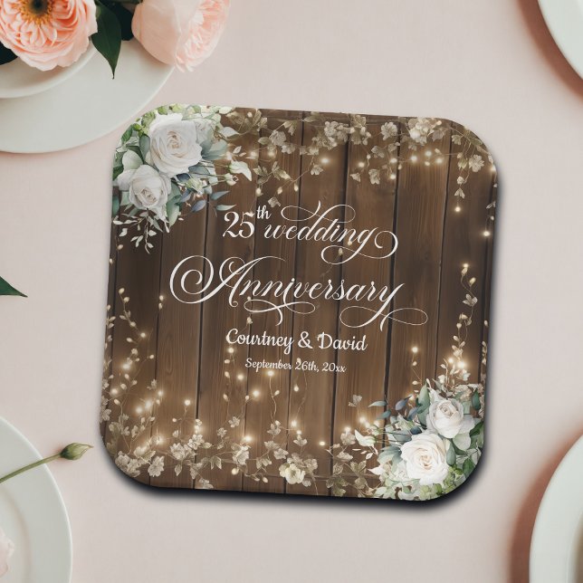 25. Hochzeitstag Rustikale Saitenlichter Pappteller (Von Creator hochgeladen)