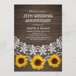 25. Hochzeitstag Rustikale Sonnenblumen Spitze Einladung