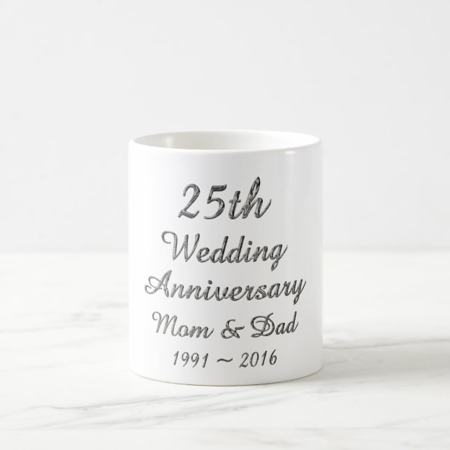 25. Hochzeitstag-schicke silberne Typografie Tasse (Mittel)