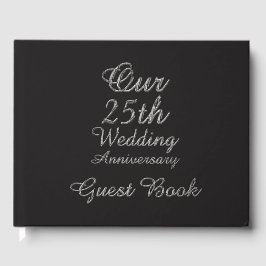 25. Hochzeitstag Schwarz-Silber-Typografie Gästebuch