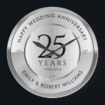 25. Hochzeitstag, schwarz und silber Große Wanduhr<br><div class="desc">Elegantes silbergraues und weißes,  modernes,  individualisierbares Jubiläum-Design. Passen Sie einfach Ihre Namen und Jahre Ihres Jubiläums an. Silver Hochzeitstag Vorlage.</div>