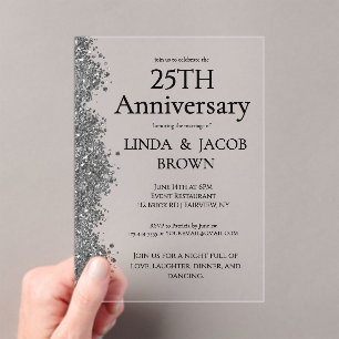 25. Hochzeitstag Silber-Faux-Glitter Acryleinladungen
